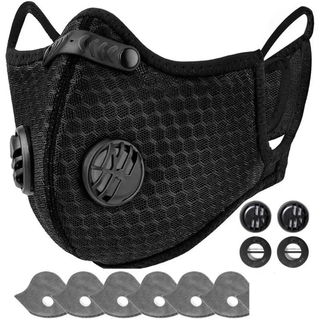 Breathable Reusable Face Mask with 6 Activated Carbon Filters for Woodworking Construction Mowing Grinding