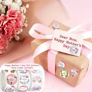 500pcs/Roll Warm Happy Mother's Day Roll Stickers, Cute Flower DIY Self-adhesive Labels Floral Pattern Sticker for Mother's Day, Suitable for Decorating Envelopes, Cards, Candy Bags & Gift Wrapping, Mother's Day Party Gift Decor