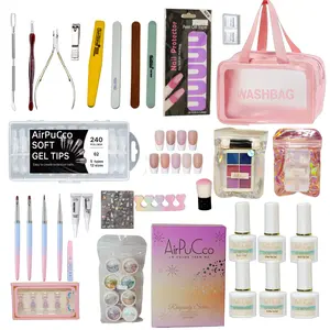 Airpucco Nail Cosmetics Beginners Kit: Artificial Fingernails, Nail Art Stickers, Gel Polish with Base, Top Coat, Repair & Strengthener Set, Grooming &Glitters Products, Stickers, Protector, Drill, Buffers, DIY Nail Art Tool, 32pcs