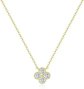 TEWIKY 14K Gold-Plated Gold-Colored Dangling Ear-Edge Zircon Four-Leaf Clover Necklace for Women Daily & Party Wear Gift Suitable for Various Occasions