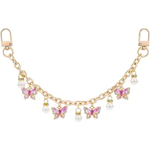 Decorative Bag Charms - 10'' Pink Butterflies Pendant Bagchain, Replacement Extension Chain for Tote Shoulder Bags Handbag Chains Straps for Women Crossbody