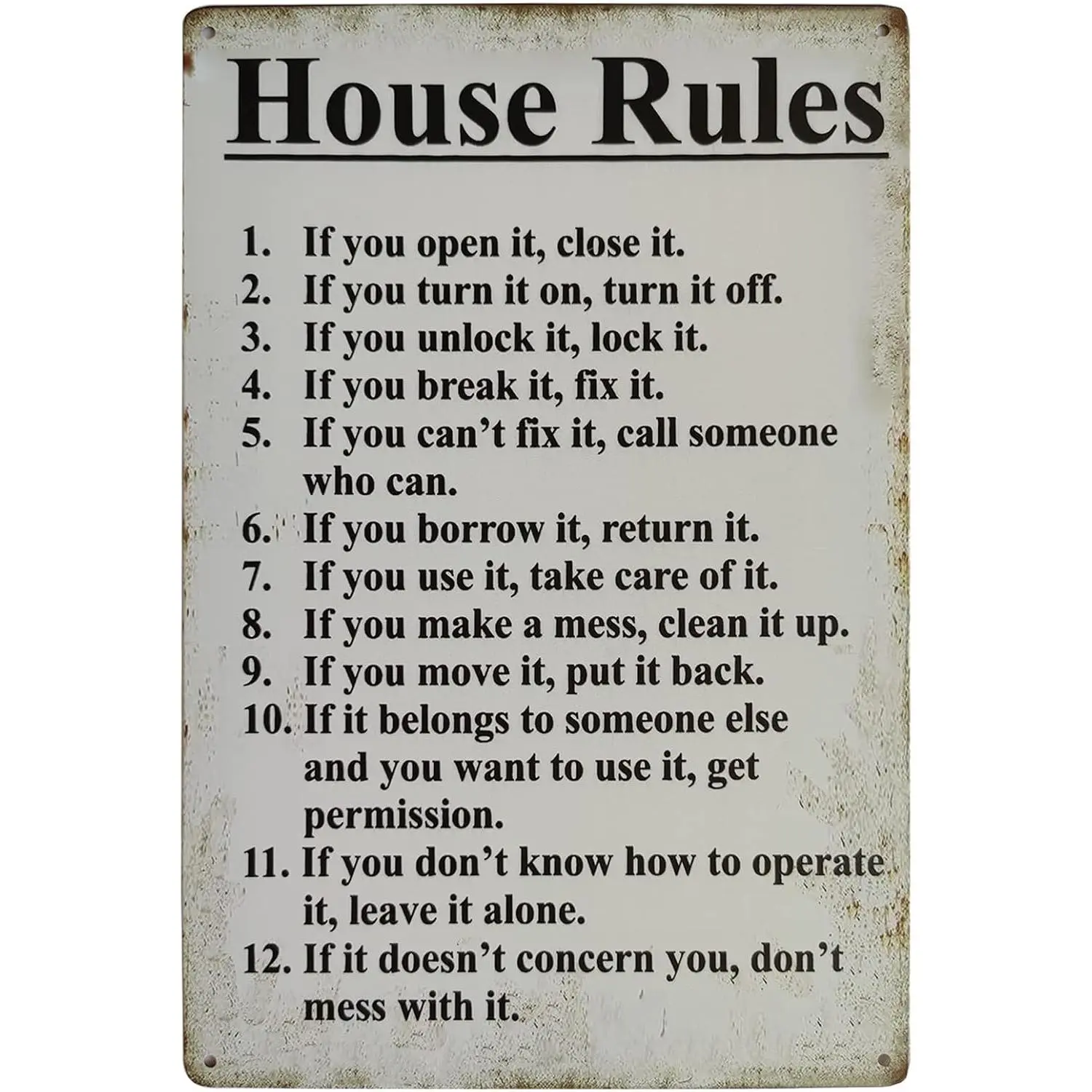 House Rules Vintage Metal Sign Inspirational Quotes Family Decor Sign Farmhouse Country Home Decor Door Plaque 8X12Inch