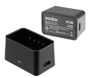 Godox VC26 USB Battery Charger - Godox VB26 VB26A VB26B Battery Charger - godox WB100 WB100A WB100B BatteryCharger, for Charging GodoxAD100Pro V860III V1 V850III MF-R76 Flash Battery