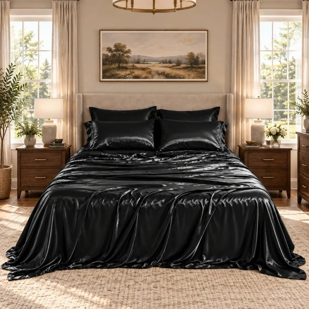 REGENCY HEIGHTS 6-Piece Silky Soft Bedding Set - Satin Cooling Sheets, Silky Fitted Sheet with 14" Elastic Pocket, All-Around Elastic, Fits Up to 16" Mattresses, Wrinkle Resistant, Multi-Size, Cal King Option