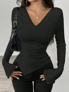 2026 Elegantautumnwomen'sshoulder-Showcaseasymmetricalknitcasualt-Shirt, slim-Fittedlongsleevetopforfall&winter, trendyladies'clothing, Modern Design, Everyday Essential, Daily Essential, Easy Styling