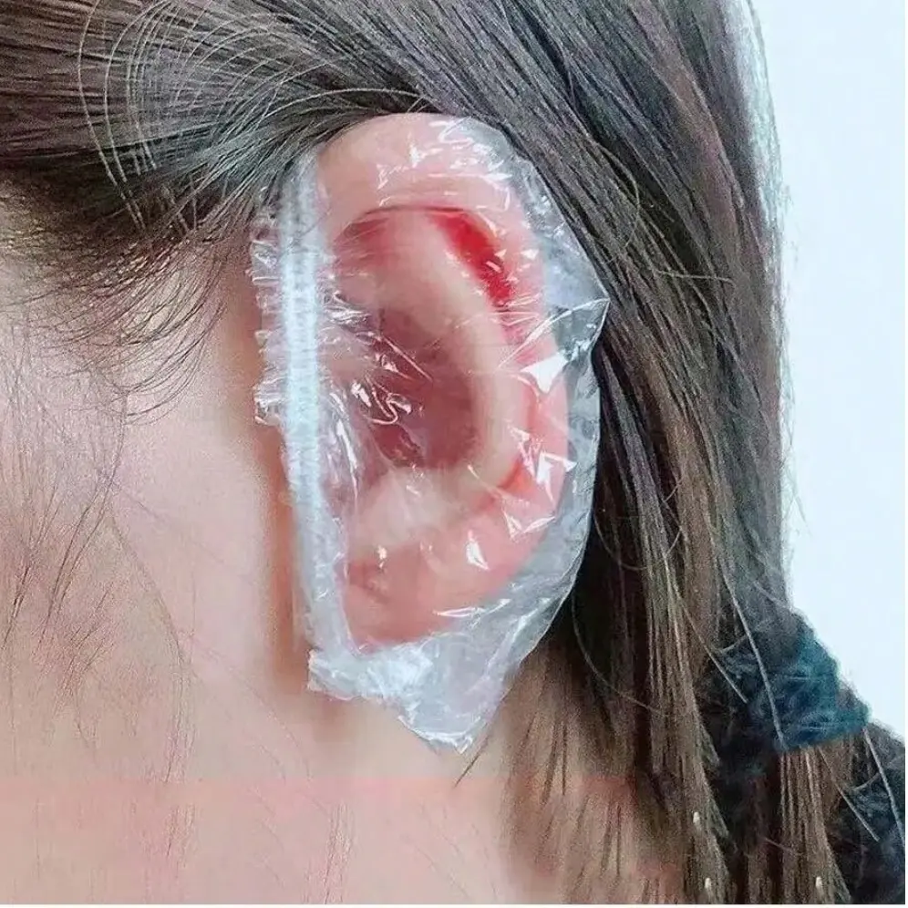 100PC transparent shower earmuffs, waterproof elastic shower cap, Shower essentials, used for bathing and hair care, easy to carry when traveling home