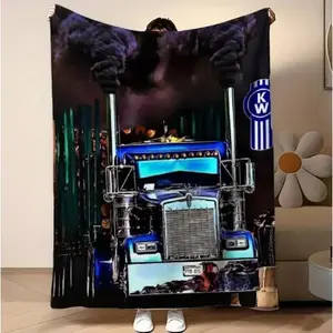 Kenworth KW Truck & One Piece Flannel Throw Blanket, Black Smoke Industrial Pattern, Ultra Soft Warm Plush Blanket for Home Decor & Collection