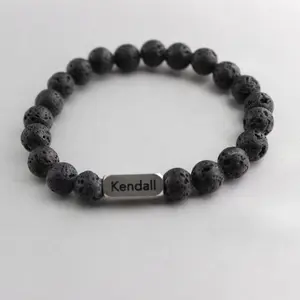 Custom Engraved Lava Stone Bracelet – Personalized Nameplate Beaded Jewelry – Unisex Gift
