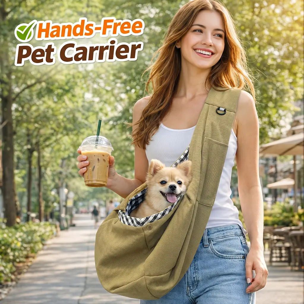 Women's Plaid Checkered Pet Carrier Sling, Casual Lightweight Bag in Breathable Fabrics for Comfortable Outings with Dogs & Cats