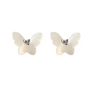 White Butterfly Studs 14K White Gold Plated 925 Sterling Silver