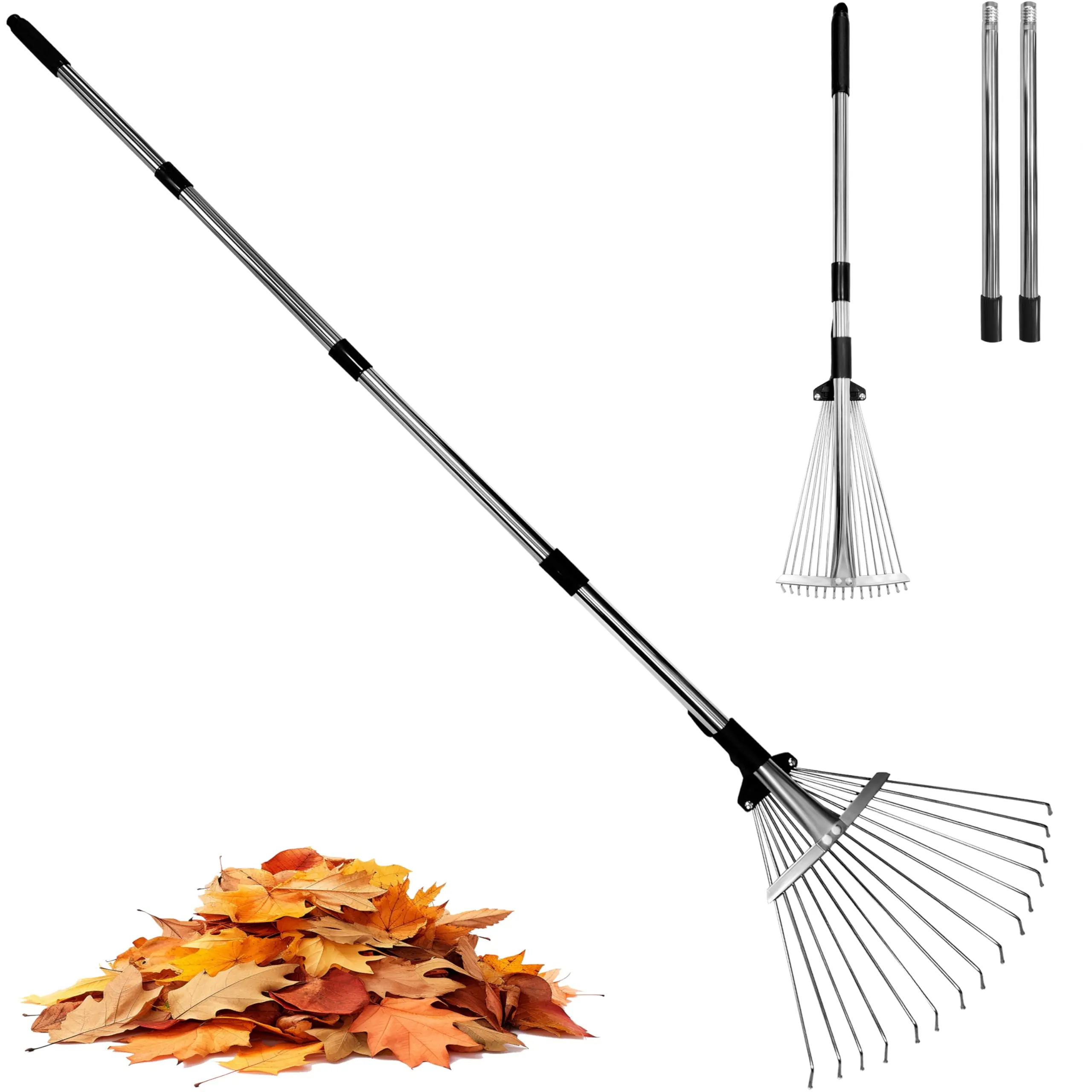 Adjustable Leaf Rake with Extendable Handle and Multiple Tines for Efficient Garden Cleanup,toolupgrade
