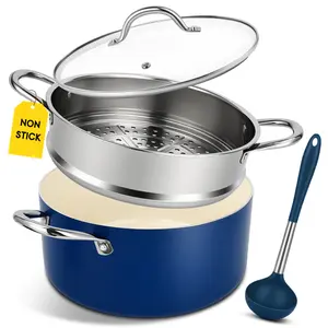 AOSION 6 Quart Steamer Pot With Lid, Nonstick Ceramic Steam Pot with Ladle, 2-Tier Multipurpose Steamer for Cooking with Vegetable,Soup, Stews,Dumplings,Oven & Dishwasher Safe