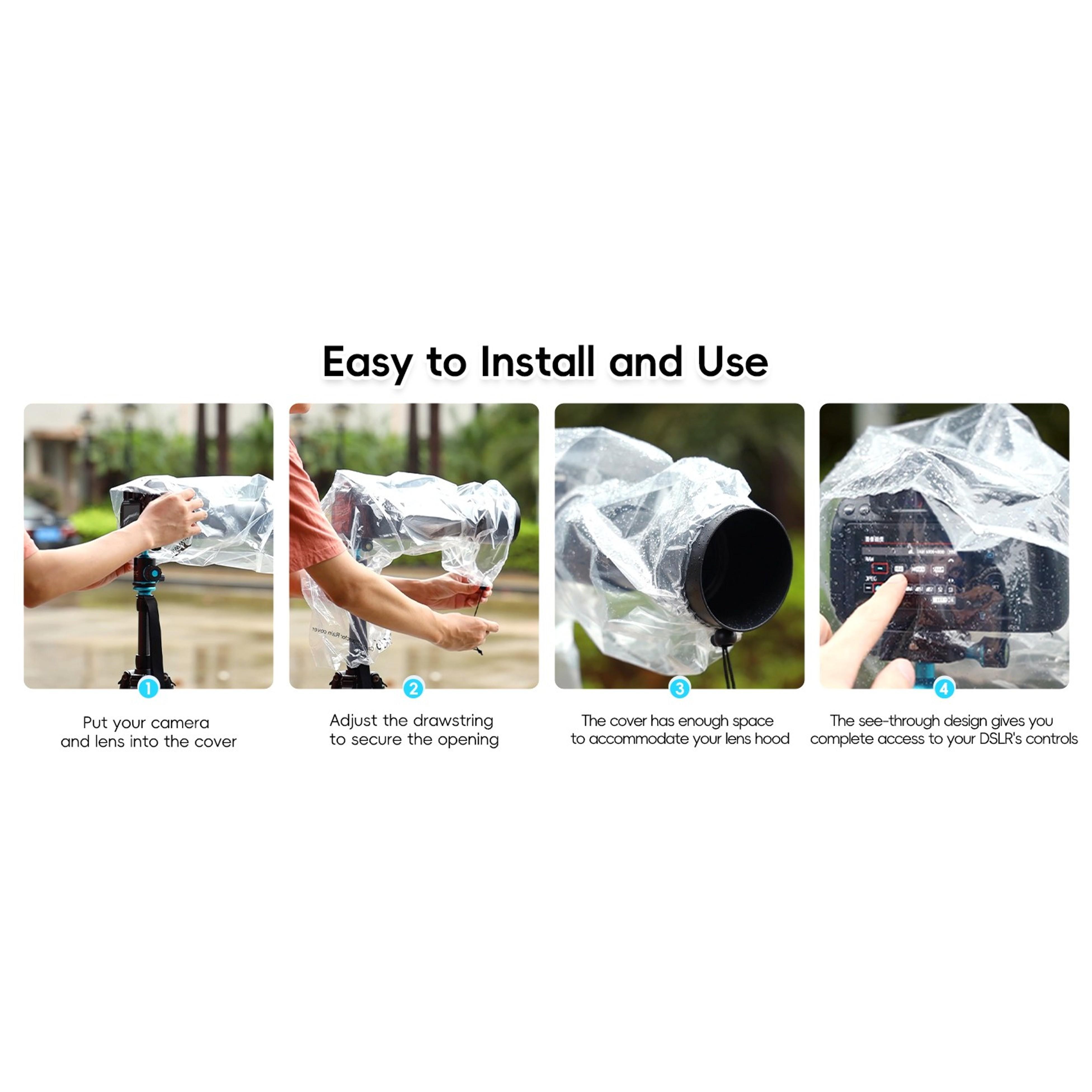 JJC Camera Rain Cover Sleeve for DSLR w/Lens up to 18", Waterproof, 2-Pack | Completely See-Through, Protects from Rain/Dust/Mud, PE Material, for Canon Nikon Fujifilm Sony Olympus Pentax Sigma DSLRGift