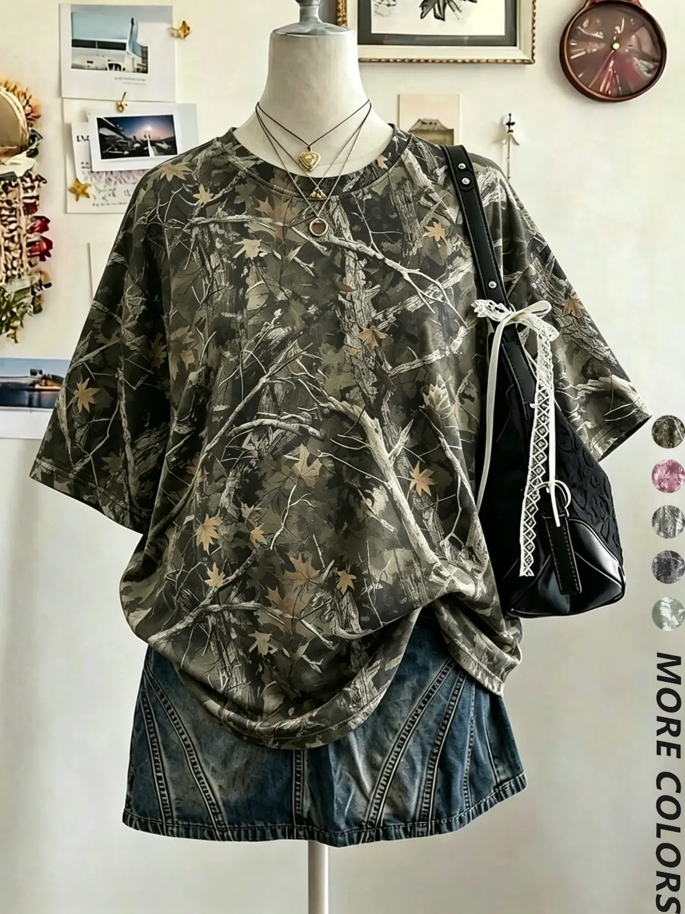 Summer Casual Streetwear Loose-Fit Short Sleeve Round Neck T-Shirt, All-Over Camouflage Print, Versatile Everyday Fashion Casual Soft Top for Daily Wear, Women's Clothing