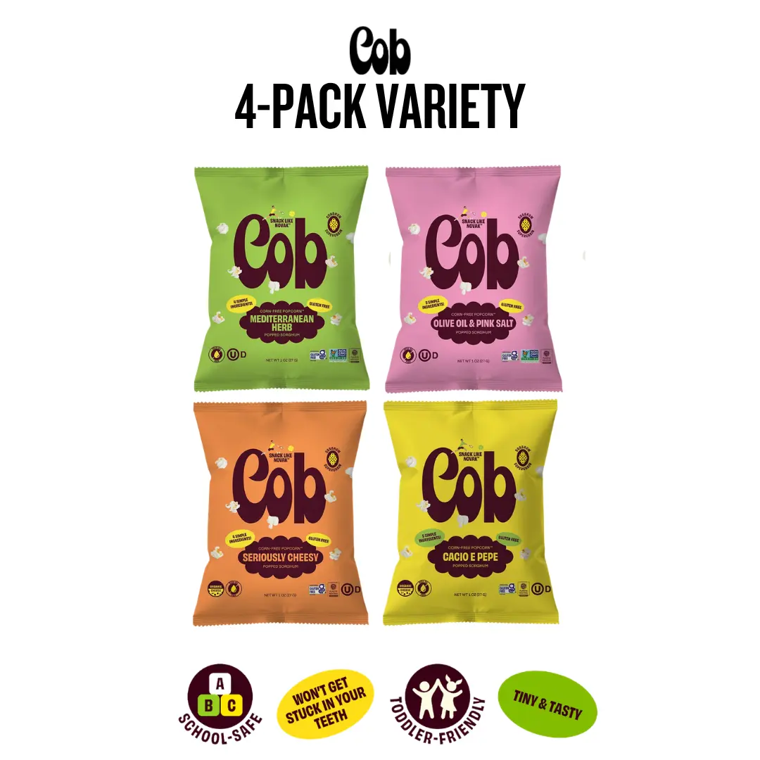 Cob Sorghum Popcorn Flavor Sampler - Corn-Free, Natural, Healthy Snack with Protein | 4-Pack | 12-Pack | 24-Pack