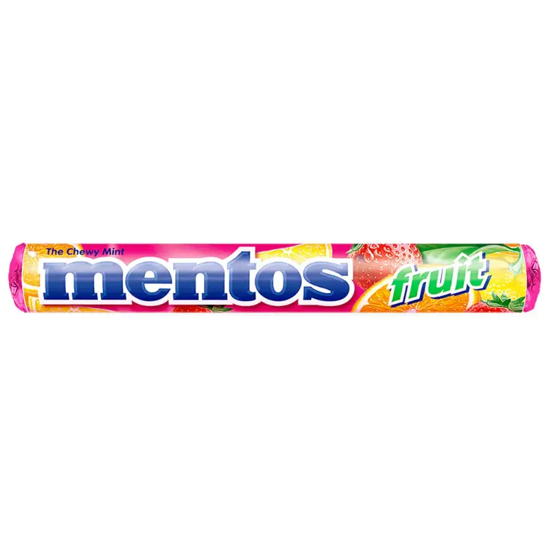 15x Mentos Fruit Chewy Mints Candy - Fruity Flavor Snack Treats for Fresh Breath 1.32oz