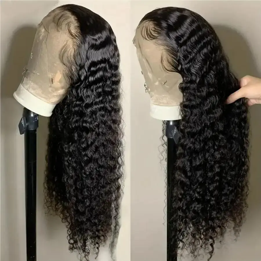 Deep Wave 13x4 13x6 HD Transparent Lace Frontal Real Hair Wig 12-36 Inch 180% Density Deep Curly Lace Wigs for Women human