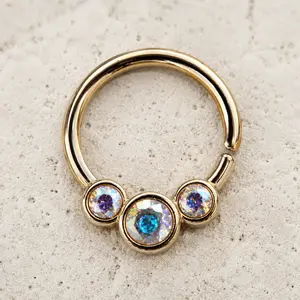 Gold Triple Aurora Borealis CZ Seamless Ring 16G