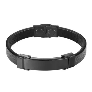 PROSTEEL Goth Black Leather Bracelet Bangle Bracelets Mens Stainless Steel Bangles Jewelry Minimalist Unisex For Men Women Gift Box