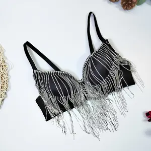 Tank Tops Short  Vest Sexy Clothes Hot Nightclub Corset Summer Spring Rave Outfits Woman Bra Blusas Clothing Sling Hand Stitched Rhinestone Tassel High Quality Wedding Party Blind Date Stage Party Shaper Ladies Crop Shirt Tube Tops