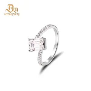 Delzzad 2ct Sparkling Step Cut Engagement Ring Wedding Band Synthetic Moissanite S925 Ring Band Jewelry Perfect Birthday Engagement Wedding Anniversary Christmas Gift