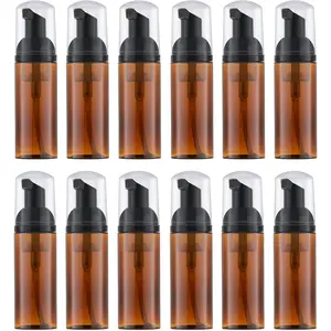 2 Oz Empty Foam Pump Bottle (12PCS) Travel Foaming Soap Dispenser for Hand Soap, Lash Shampoo Cleanser (Amber)