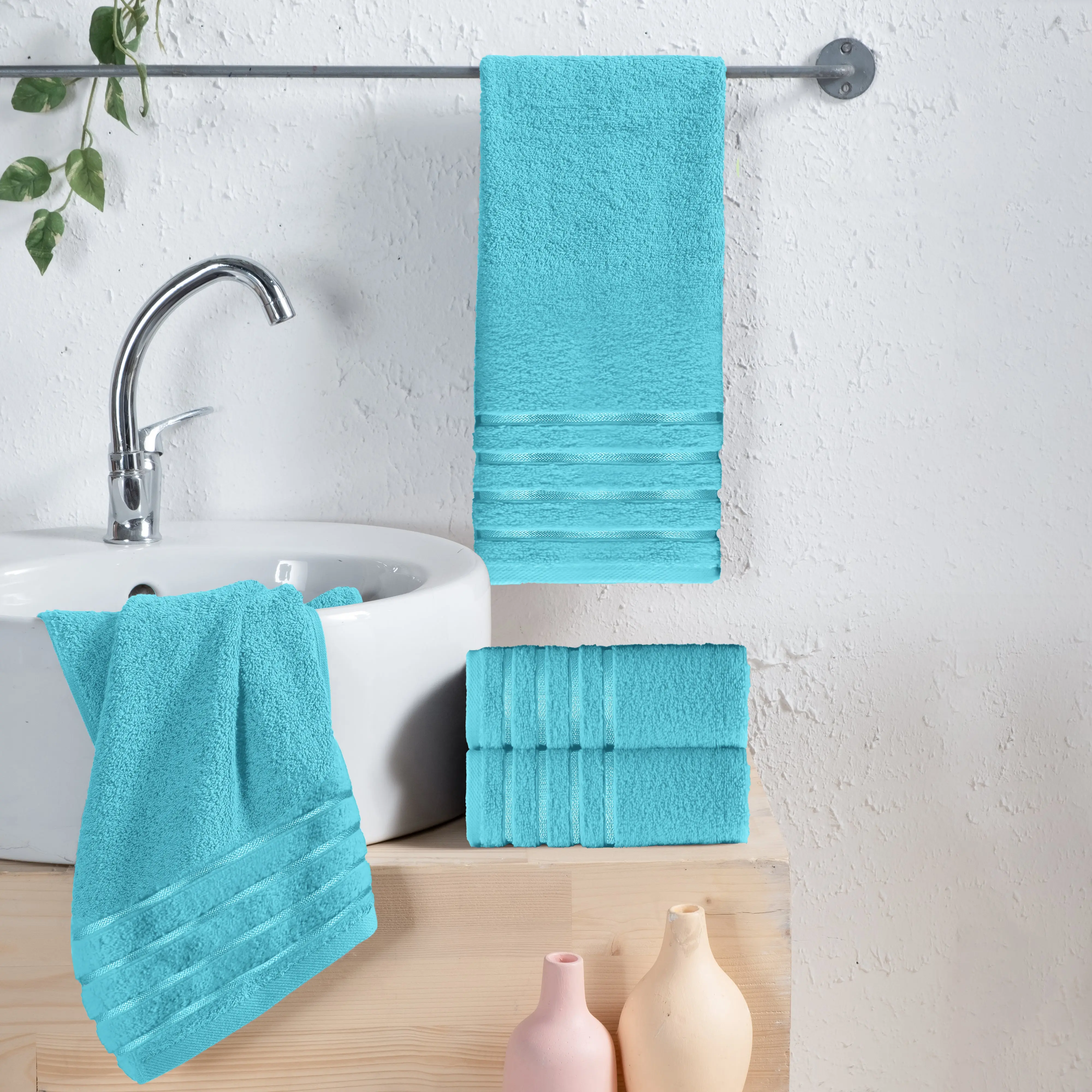 Elegant Comfort 4-Pack Turkish Cotton Hand Towel Set with Stripe Design 16x28 Inch Soft Absorbent Bathroom Towels