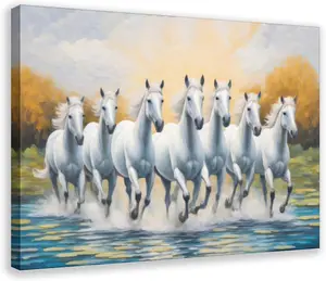 Seven White Horses Canvas Poster Wall Art Decor Vastu Print Picture for Office Room Decoration Frame-style Frame-style08x12inch(20x30cm)