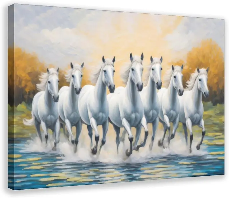 Seven White Horses Canvas Poster Wall Art Decor Vastu Print Picture for Office Room Decoration Frame-style Frame-style08x12inch(20x30cm)