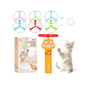 Cat Fetch Toy, Rechargeable Flying Disc Launcher with 6 Discs, Interactive Hunting Toys for Cats, Outdoor & Indoor Play