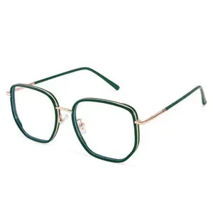 Square Aviator Glasses Lightweight Metal Optical Frames for Women & Men Retro Fashion Eyewear Green Frame Comfortable All-Day Wear Durable Well-Made