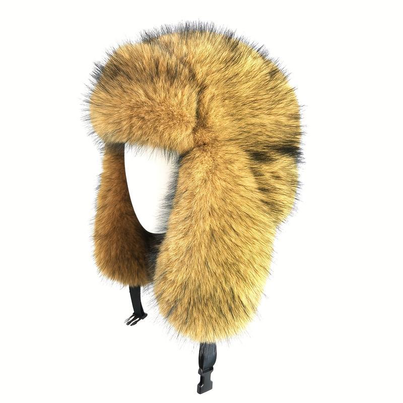 Elegant Retro Thickened Faux Fur Ushanka Hat - Warm Pilot Cap with Ear Coverage, Ideal for Hiking, Skiing, Cycling & Daily Wear, Classic Polyester Fisherman Hat with Hook-and-Loop Closure, Outdoor Headwear |   Vintage Style Hat | Faux Fur Hat