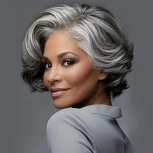10in Glueless Short Gray Bob Wig - Human Hair Full Machine Wig, Glueless Wig