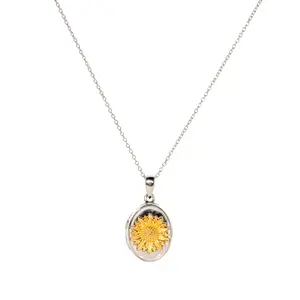 925 Sterling Silver Sunflower Photo Locket Necklace