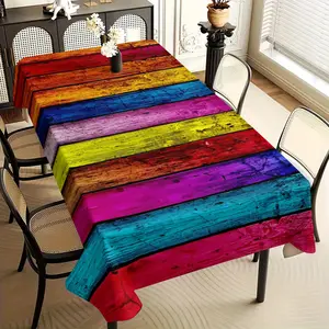 Rainbow Wood Grain Tablecloth Set, Fabric, Ideal for Dining Tables, Tea Tables, TV Cabinets, Picnics, Home & Party Use