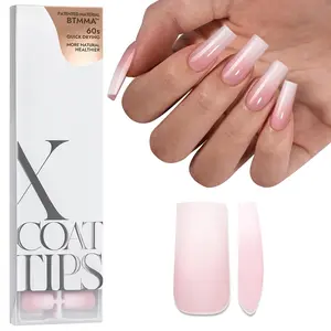 XCOATTIPS Ombre Nails - Square Press on Nails Long, 150Pcs Nail Tips Pink White Gradient Soft Gel False Nail Tips Soak Off Fake Nails Extensions DIY 15 Sizes