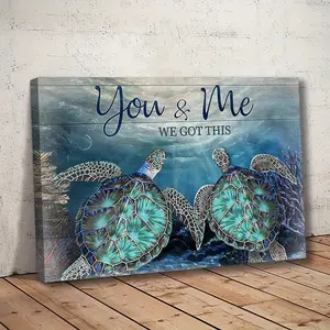 1pc Frame Turquoise Turtle Decorative Wooden Wall Art Ocean Bathroom Picture Canvas Print Turtle We Got This Wall Art Meaningful Quote with Turtle Wall Painting Modern Home Decor Living Room Bedroom Artwork