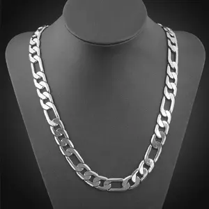 1pc Stylish 12mm 925 Sterling Silvery Plated Men's Flat Figaro Link Chain Necklace, Perfect Minimalist Gift for Men and Women