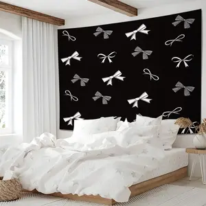 Black White Bow Tapestry, Cute Bowknot Wall Hanging, Soft Printed Tapestries, Wall Blanket & Backdrop Decor for Girls Bedroom, Dorm Room & Aesthetic Room Decor (No Accessories Included)