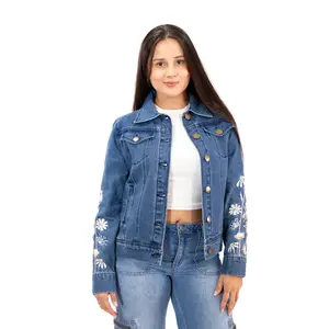 Sunflower Embroidery Daisy Jean Jacket - Floral Embroidery Design, Soft Fabric, Versatile Style for Everyday Wear Denim