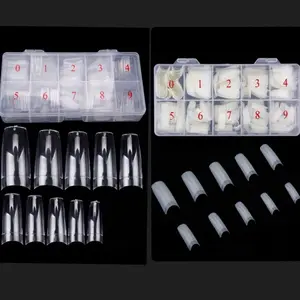500pcs/Box Acrylic Tips Transparent Nail Capsule Fake Artificial Fingernails Soft Gel Full Cover Coffin Nail Tips Manicure Tools for Salons and DIY Nail Art comes with 2 glues