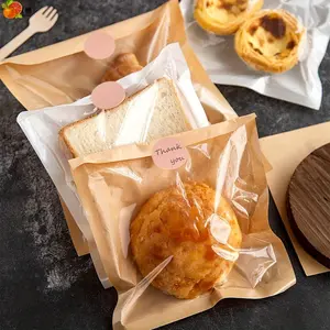 Disposable Bread Bag, 10pcs Clear Baking Food Bag with Sticker, Oil-proof Paper Bread Snack  Dessert Bag for Home Kitchen Party Dining Room Picnic