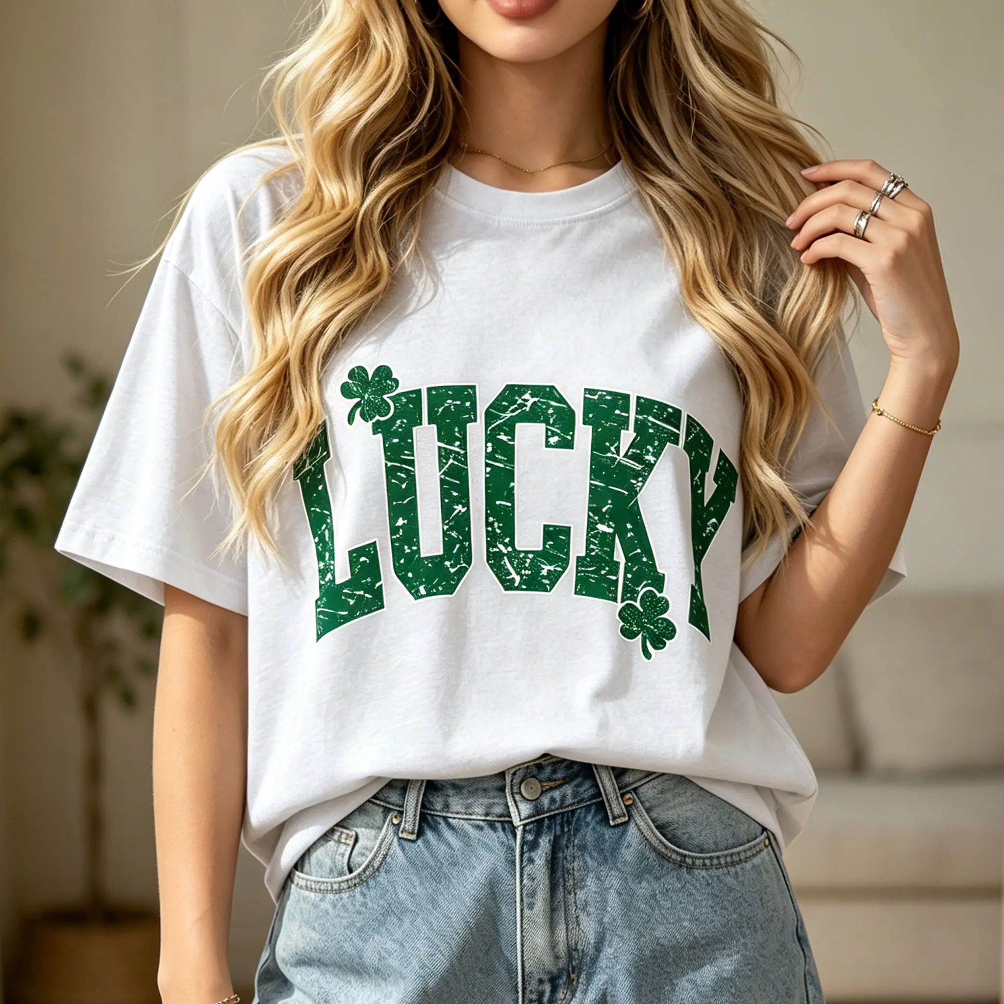 Women’s graphic tees, vintage graphic tees, Women’s Lucky Sweatshirt, Cute Shamrock Shirt, Happy St. Patrick’s Day, t-shirts, t-shirts for women, unisex, graphic tees, soft and comfortable half-sleeve crewneck summer T-shirt, men’s top for everyday wear,