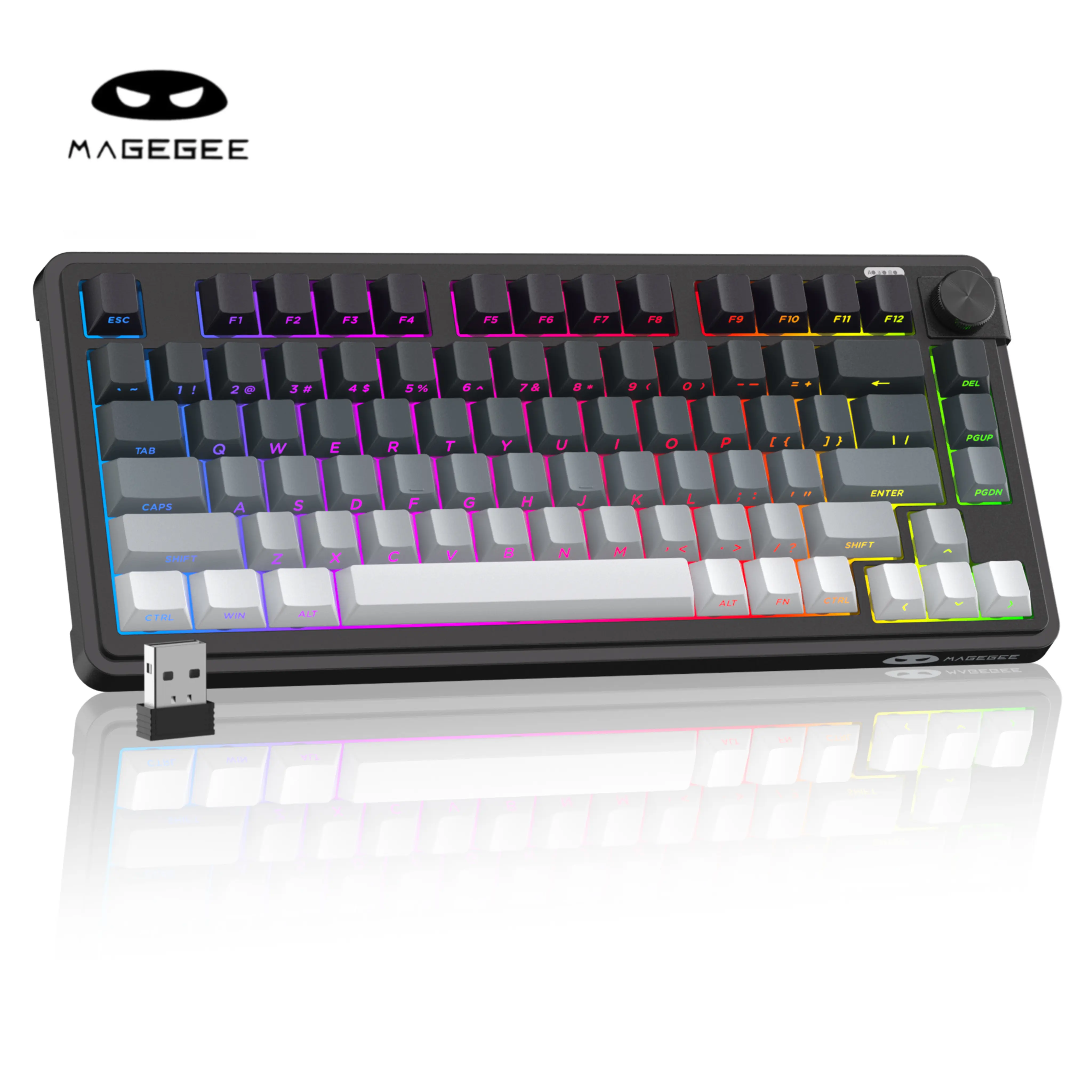 MageGe Gaming Keyboard  RGB Backlit Tri-Mode Bluetooth 2.4G USB-C Membrane  Keyboard 4000mAh Battery Knob Control 26-Key Anti-Ghosting for PC Mac Windows – GK950