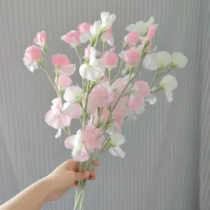 6 pieces of artificial flowers, artificial pea flowers long cloth flowers plant stems for vases DIY bouquet center decoration Home Wedding party decorations Spring and Summer decorations