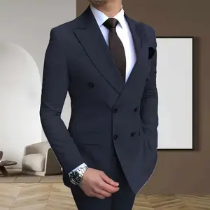 England Style  New Men's Suits Slim Fit 2 Piece Double Breasted Suit for Wedding Prom Party Menswear Formal Wear