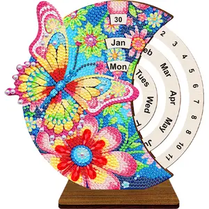 DIY Diamond Art Painting Kit Unique Wooden Rotating Calendar Perpetual Calendar with Rotating Month Day Week Manually Changing Date Calendar Desk Decor for Home and Office
