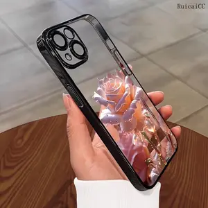 Flower high quality protective phone case, soft touch, suitable for iPhone 16/15/14/13/12/11 series casing, protects camera lens, seven colors, transparent, lightweight, shockproof absorbent, durable fashionable phone case screen protector