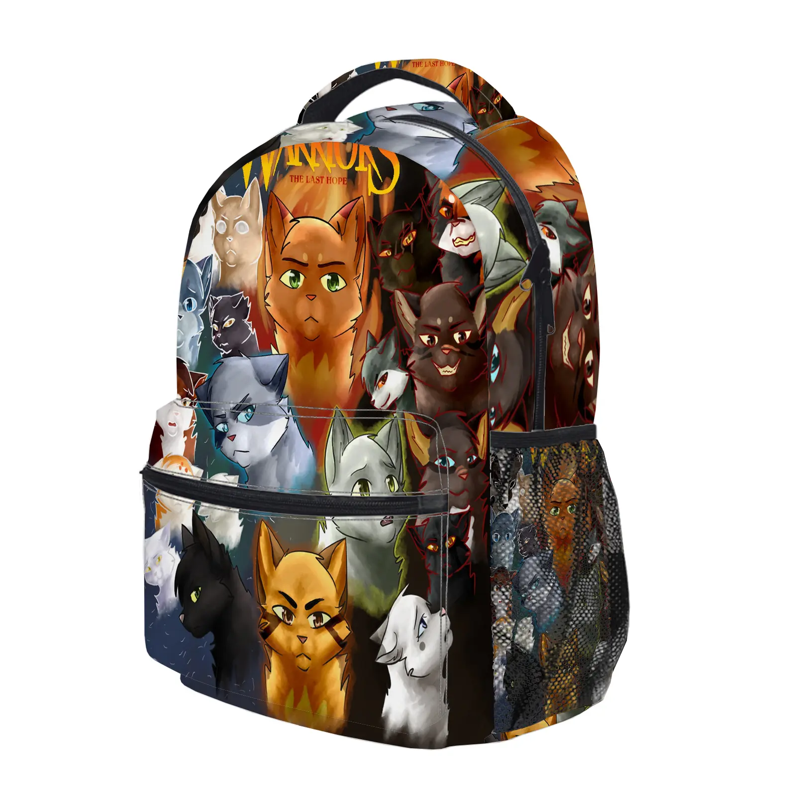 Warrior Cats Backpack, Cute Y2K Fashion School Bag for Girls and Teens, Durable Cartoon Printed Bookbag with Mesh Side Pockets, Lightweight Travel Daypack for Back to School c-290