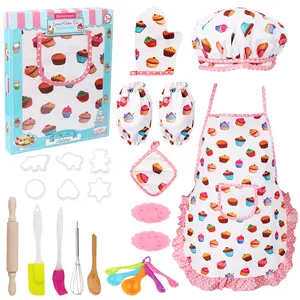 Vanmor Kids Cooking and Baking Sets, Kids Aprons Sets for Girls Toddler Chef Hat Apron Dress Up Chef Costume